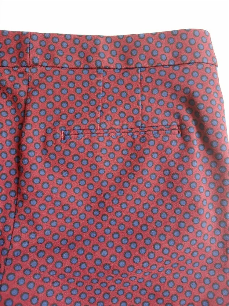 Ann Taylor Kate Fit Cropped Capri Pants Womens Size 6 Petite Burgundy Blue Dots_6